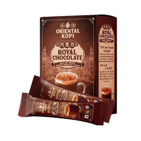 Oriental Kopi Royal Chocolate 38g x 10 sachets - Premium Belgian cocoa drink for hot and cold beverages