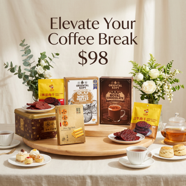 Oloiya $98 Coffee & Snack Combo – Elevate Your Coffee Break with Malaysian Coffee, Choi Heong Yuen Snacks, Mini Egg Rolls & Premium Jerky Australia