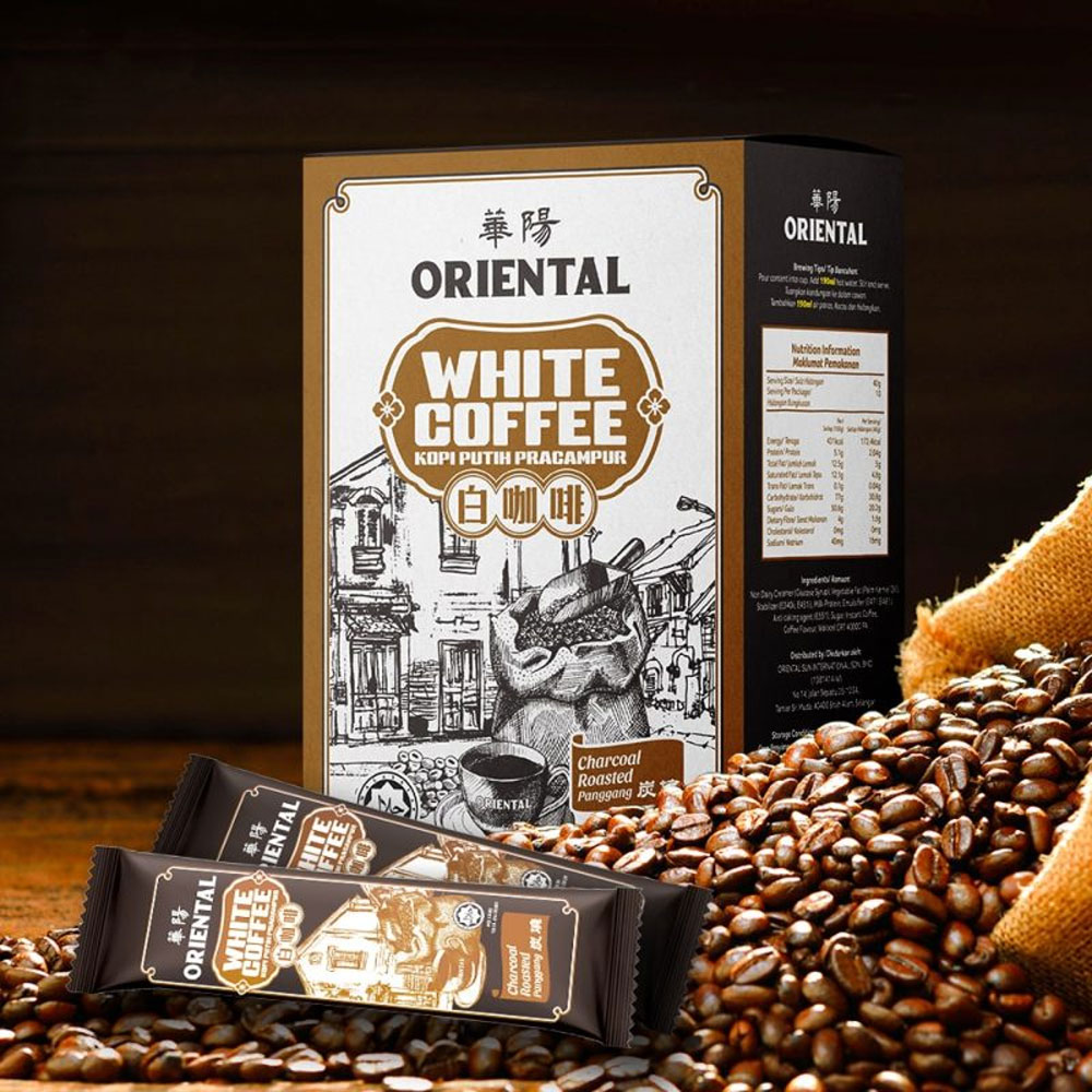 Oriental Kopi Charcoal Roasted White Coffee 40g x 10 Sachets – Premium Instant Malaysian Coffee – Unique Charcoal Roasting for Rich Flavor